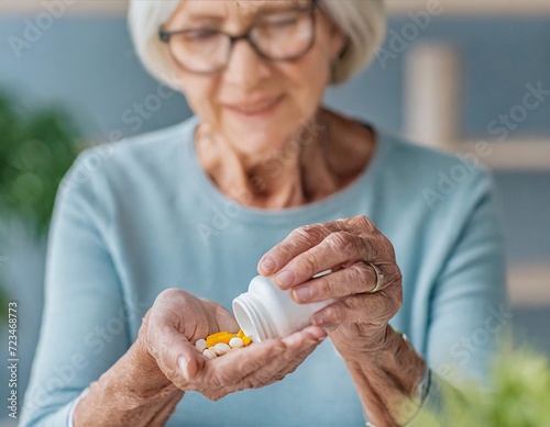 senior woman holding pills