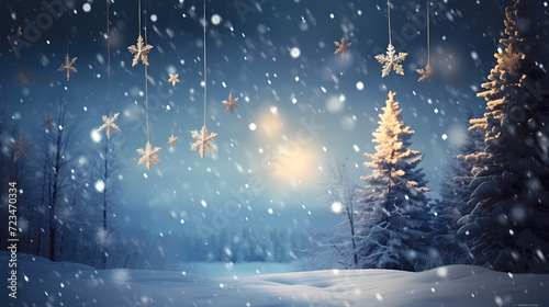 Beautiful winter Christmas glowing background with falling snowflakes, winter background © jiejie