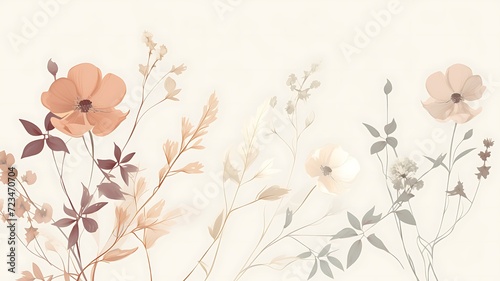 Ilustração pastel de flores delicadas e folhagens photo