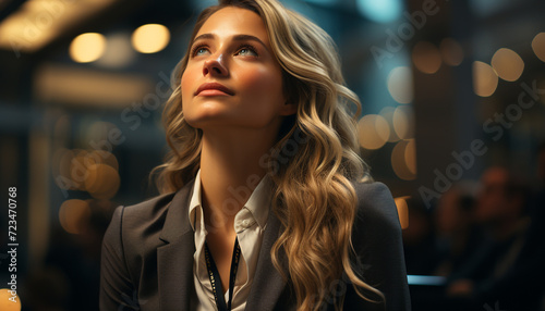 Young businesswoman with blonde hair looking confidently at the camera generated by AI