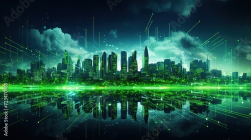 Smart futuristic city green abstract background. Generate AI image