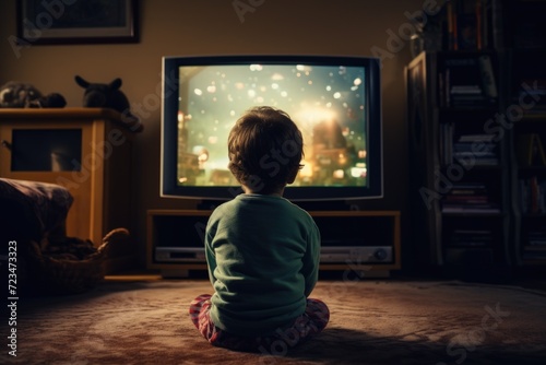 Small child watching TV. Generate AI image