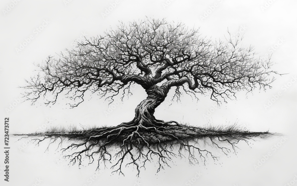 Obraz premium Hand drawn tree isolated on white background.