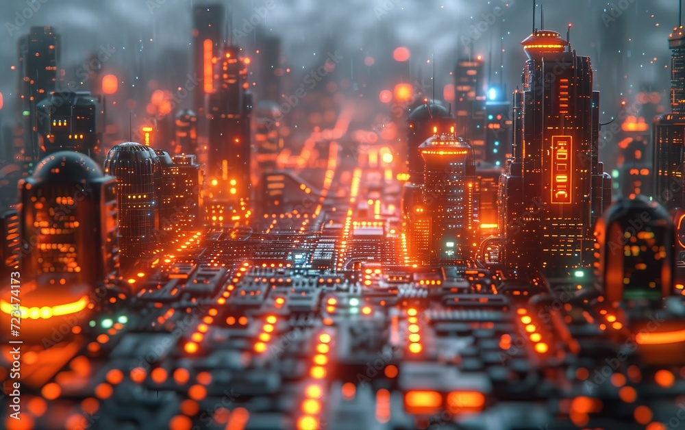 Obraz premium Smart city and abstract line and dot connect with gradient line design, big data connection technology concept. 