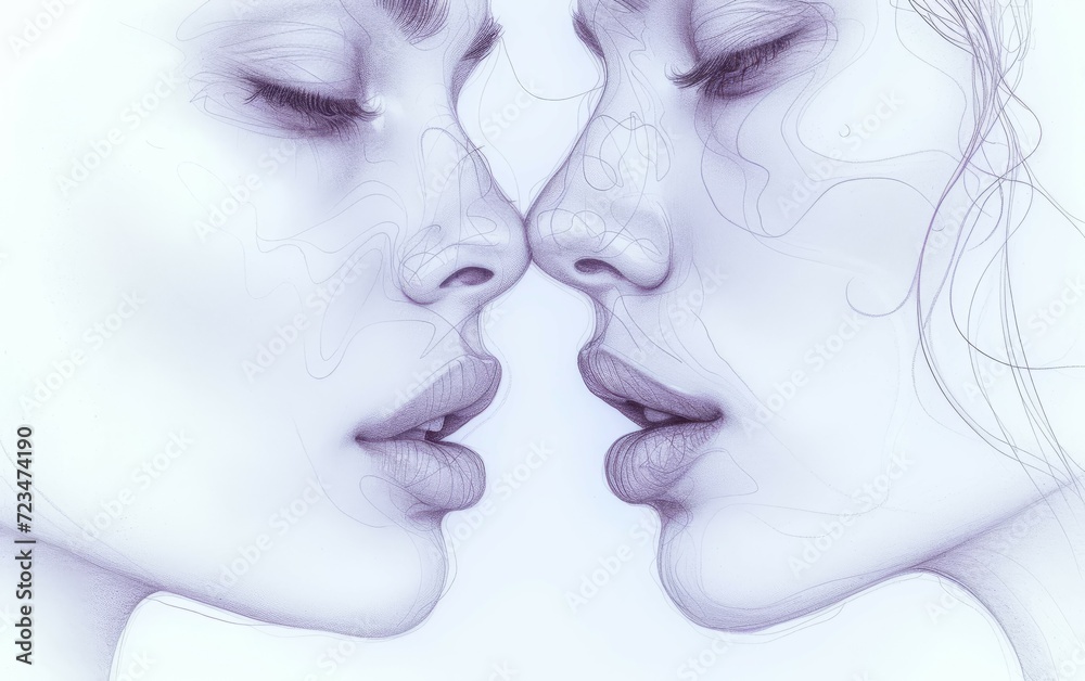 Two lover girls in the drawing style at white background.