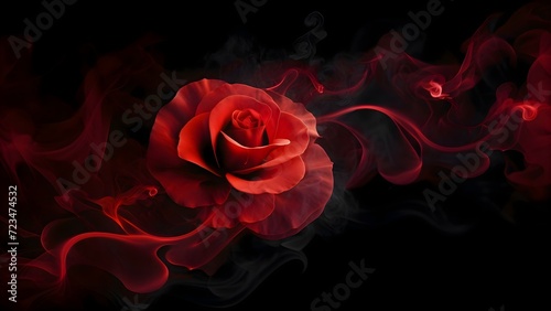 red rose with smoke on black background