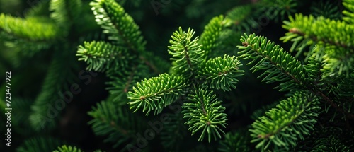 Bright green pine needles set against dark background