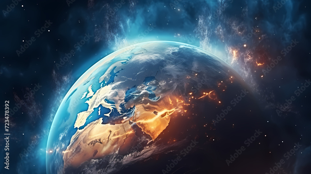 Obraz premium Earth in the cosmic sky, abstract space background of a planet in the universe