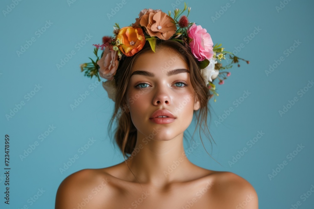A woman with a simple flower headband on her head