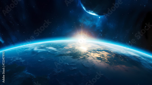 Earth in the cosmic sky, abstract space background of a planet in the universe