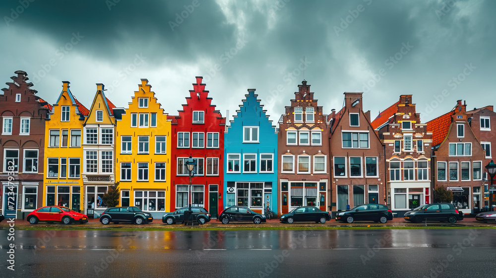 European Cityscape with Historic Canal Houses by the Water European Cityscape with Historic Canal Houses by the Water