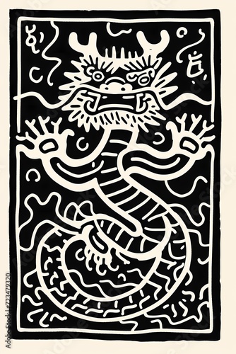 simple black line dragon drawing 