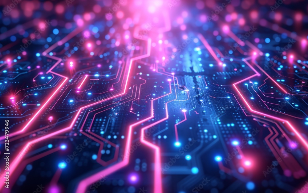 Neon Circuit Board Digital Illustration Neon Circuit Board Digital Illustration