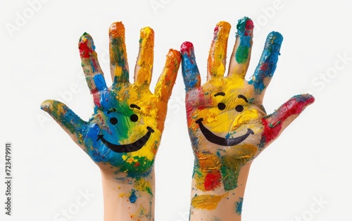 Child Painted Hands with Smiley Faces