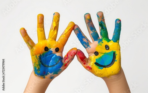 Child Painted Hands with Smiley Faces