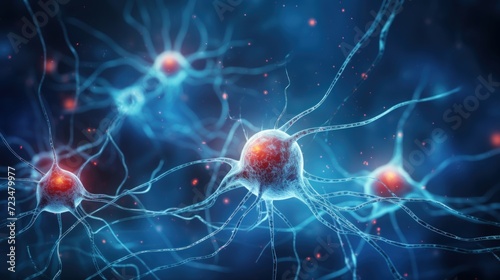 Illustration of a nerve cell with background light effects. Generate AI image