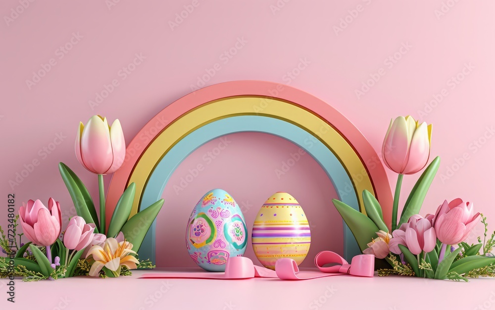 3D Colorful Easter Setup with Rainbow 3D Colorful Easter Setup with Rainbow