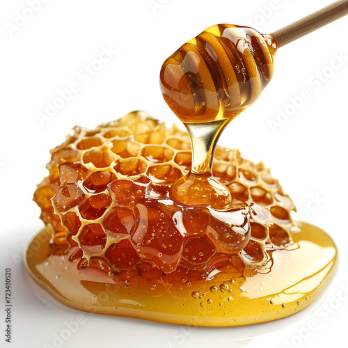 honey and honeycomb on white 