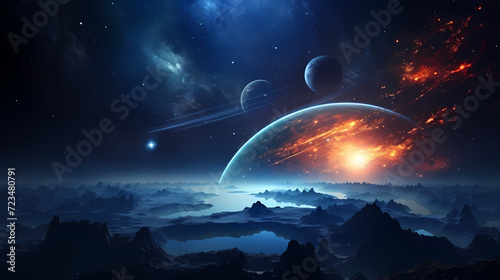 Earth in the cosmic sky, abstract space background of a planet in the universe © jiejie
