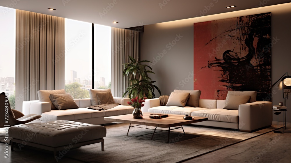 Modern aesthetic living room interior composition with elegant color palette Modern aesthetic living room interior composition with elegant color palette
