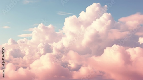 Serene sky with fluffy clouds tinged pink and white during a tranquil sunset.