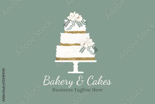 Elegant Cake Bakery Logo Design on Green Background