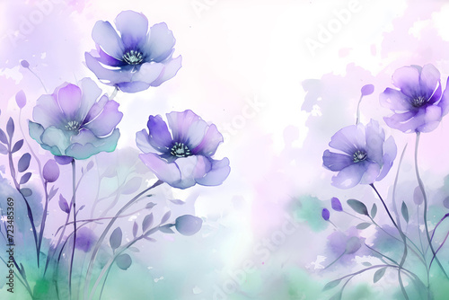 Watercolor soft pastel purple flower border frame background painting for banner cover print design