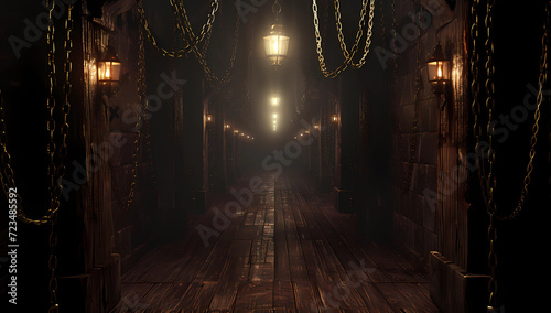 a lit up hallway chains and dungeons photo