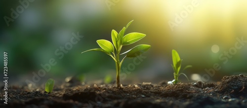 Green seedling illustrating concept of new life and natural growing