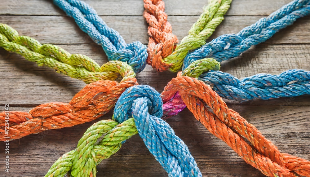 close up of rope Strong diverse network rope team concept integrate braid color background cooperation empower power wallpaper, rope on a wooden board, close up of a blue and yellow rope