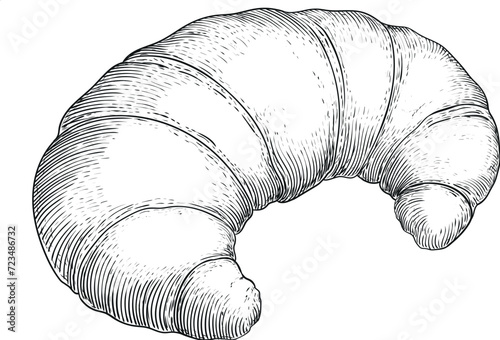 Ilustración de media luna o croissant con sombreado de tramas.
