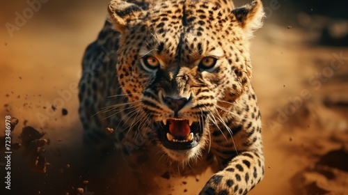 An agile cheetah sprinting on the African plains © Mahenz
