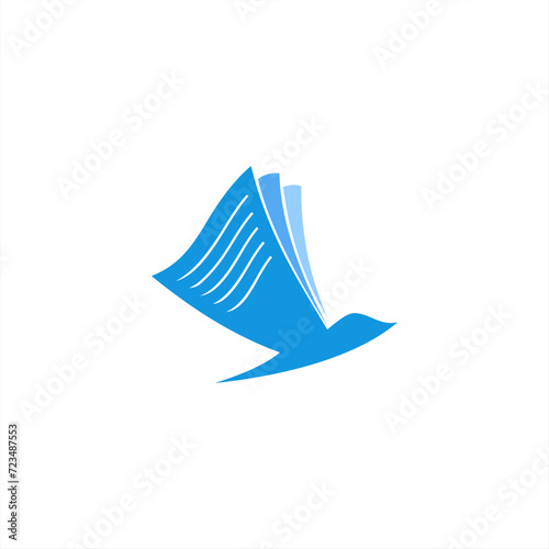 blue bird paper craft flying in frame art isolated on background