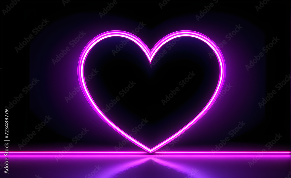Neon heart, simple background. copy space. Generative AI Neon heart, simple background. copy space. Generative AI