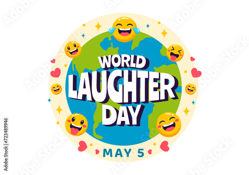 World Laughter Day Vector Illustration on 5 May with Smiley Facial Expression Cute and Happy in Flat Kids Cartoon Background