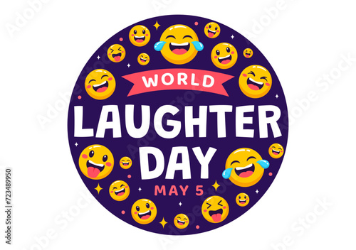 World Laughter Day Vector Illustration on 5 May with Smiley Facial Expression Cute and Happy in Flat Kids Cartoon Background