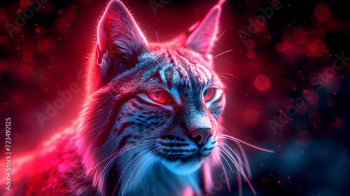 Lynx with red eyes on a blurred background. Ai generated.