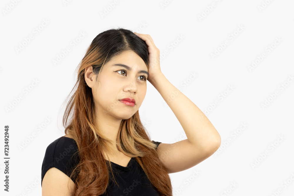 Portrait of young asian woman long hair style isolated on white background. Portrait of young asian woman long hair style isolated on white background.