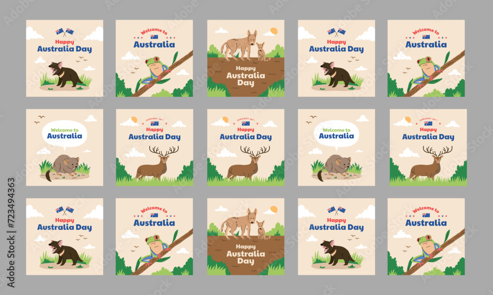 happy australia day social media post vector flat design