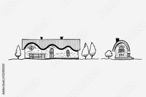 Hand drawn sketch of a house. Architecture.