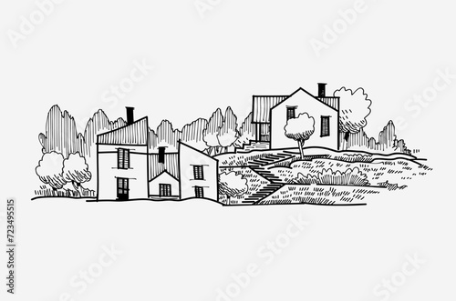 Hand drawn sketch of a house. Architecture.