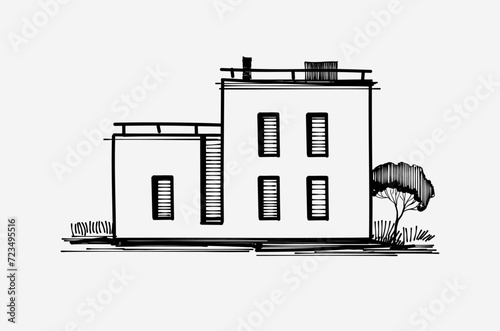 Hand drawn sketch of a house. Architecture.