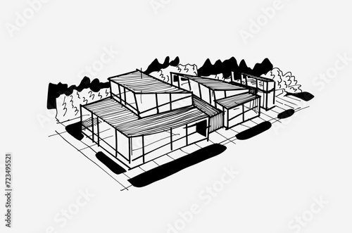 Hand drawn sketch of a house. Architecture.