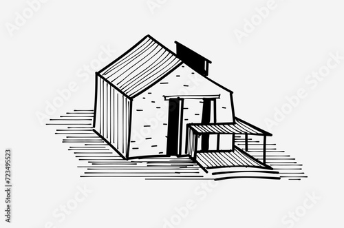 Hand drawn sketch of a house. Architecture.