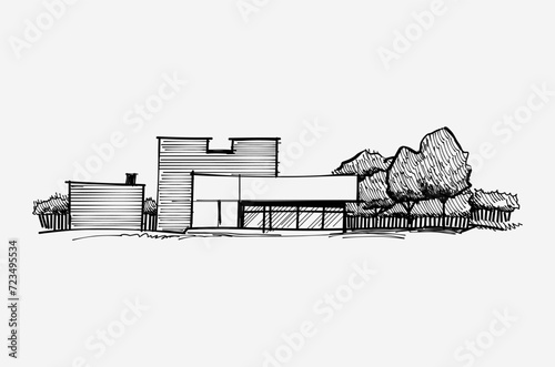 Hand drawn sketch of a house. Architecture.