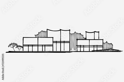 Hand drawn sketch of a house. Architecture.