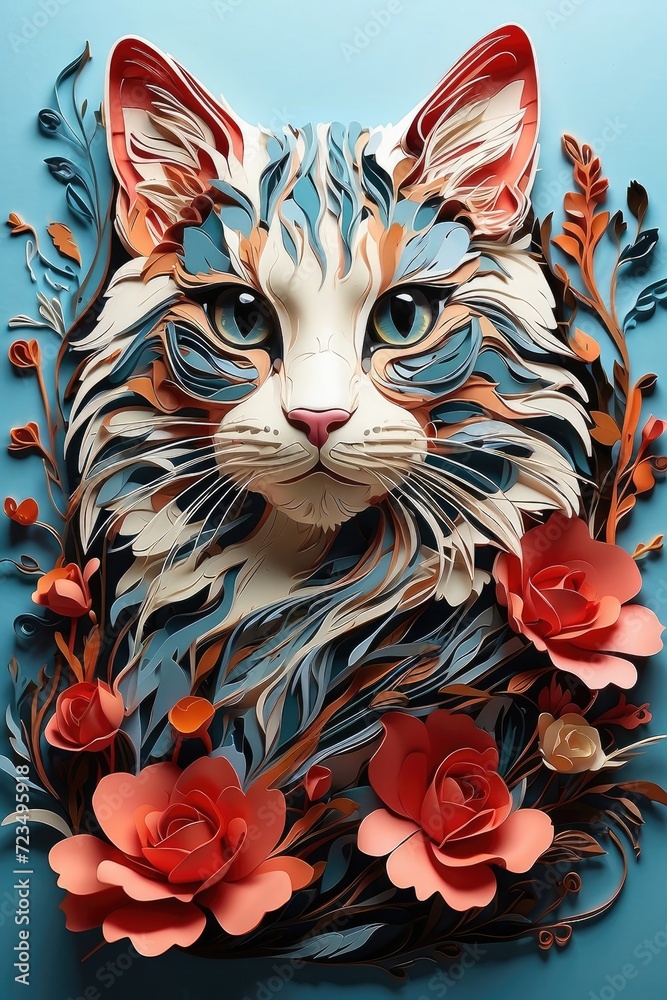 paper cut style illustration of cat paper cut style illustration of cat