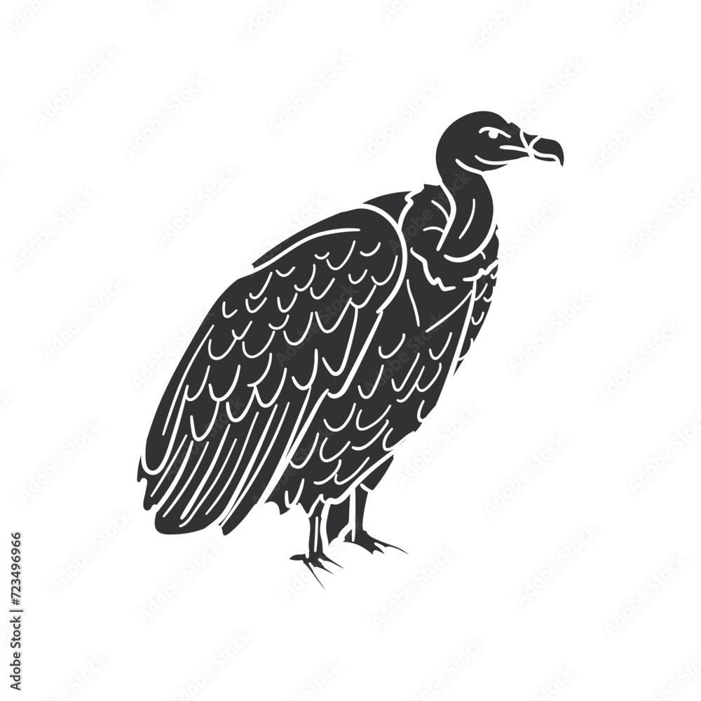 Fototapeta premium Vulture Bird Doodle Icons Black and White Line Art. Animal Clipart Hand Drawn Symbol Design.