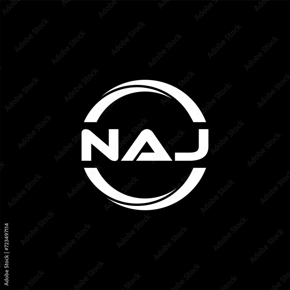 NAJ letter logo design with black background in illustrator, cube logo ...