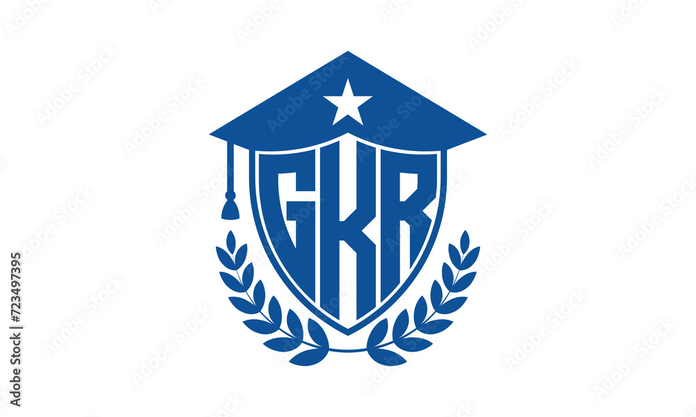GKR three letter iconic academic logo design vector template. monogram, abstract, school, college, university, graduation cap symbol logo, shield, model, institute, educational, coaching canter, tech GKR three letter iconic academic logo design vector template. monogram, abstract, school, college, university, graduation cap symbol logo, shield, model, institute, educational, coaching canter, tech